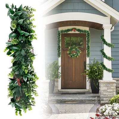 DAWNOVO 26 PCS Artificial Plant Greenery Garland Faux Leaf Garland Hanging Plants for Wedding Arch Wall Table Party Indoor Outdoor Festival Decor (Dark Green Red)