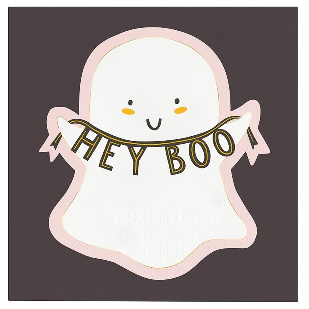 Slant Collections Halloween Napkins Party Beverage/Cocktail Foil Disposable Paper Napkins, 20-Count, Hey Boo