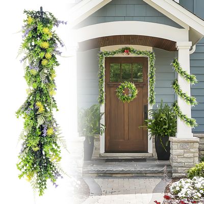 DAWNOVO 28 PCS Artificial Plant Greenery Garland Faux Leaf Garland Hanging Plants for Wedding Arch Wall Table Party Indoor Outdoor Festival Decor (Green Yellow Purple)