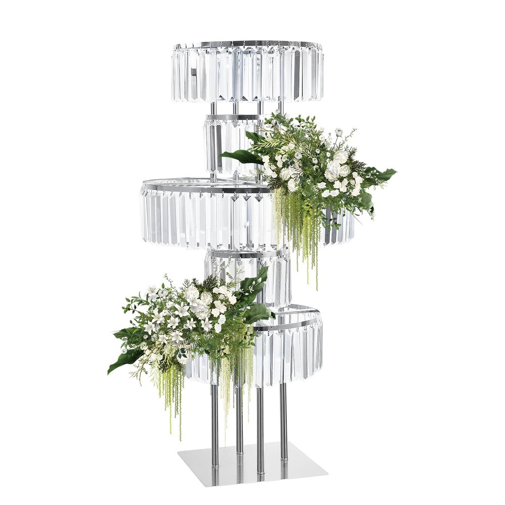 Silver Crystal Vases for Centerpieces, 47.2in Metal Pedestal Stands for Table Chandelier Centerpiece Wedding, 5 Tier Round Flower Stand for Wedding Reception Birthday Party Events Home Decor