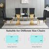 9 Piece Glass Dining Table Set with 8 Fabric Dining Chairs,Kitchen Table and Chairs Set for 8, 70'' Luxury Dining Room Table with Gold Stainless Steel Base,Tempered Glass Top Dining Table Set for 8 view 4