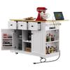 Bennbari Rolling Kitchen Island with Storage, Kitchen Cart on Wheels with Drop Leaf, Mobile Kitchen Storage Cart with Power Outlet, Open Side Racks, 53 Inch Width, Three Drawers (White) view 1