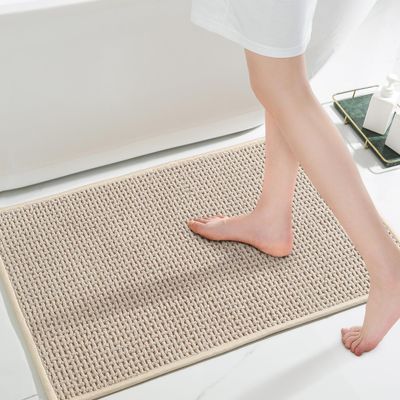 Bathroom Rug Beige Bath Mat: 24x36 Chenille Non Slip Washable Absorbent Bathmat Small Soft Thin Quick Dry Shower Carpet for Bathroom Floor Tub and Restroom