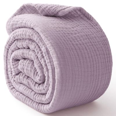 100% Cotton Muslin Blanket for Adults, 6-Layer King Throw, 108x90, Lavender