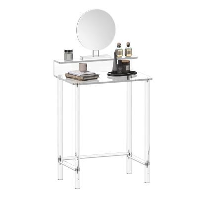 Eglaf Acrylic Small Vanity with Mirror - 23.6'' L x 15.8'' W x 33.9'' H - Modern Makeup Vanity Desk for Small Spaces - Clear Makeup Table Dressing Table, for Bedroom, Cloakroom