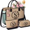 Personalized Birthday Gifts for Women, Monogrammed Initial Jute Tote Bags view 1