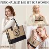 Personalized Birthday Gifts for Women, Monogrammed Initial Jute Tote Bags view 3