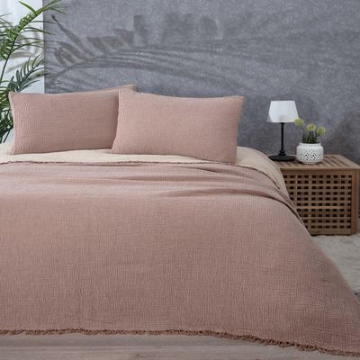SUSSEXHOME Muslin Blanket 4 Layers, Soft Bedspread, 100% Turkish Cotton Muslin Bed Cover, Reversible Coverlet, Brown, 91x95 inches, Queen Size