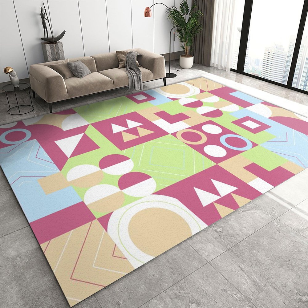 Abstract Medieval Geometry Area Rugs, Colorful Geometric Art Soft Washable Carpet, Upholstery Rug with Non-Slip Backing for Kids Boys Girls Bedroom Living Room Dining Room Study 2x3 ft