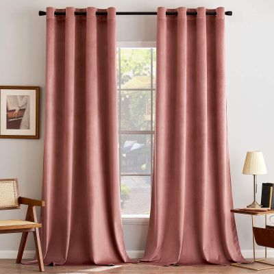 ANRODUO Dusty Rose Pink Velvet Curtains 92 Inches Long Blackout Thermal Insulated Soundproof Curtain Privacy Room Darkening Curtains Grommet Window Drapes for Bedroom Living Room Set of 2