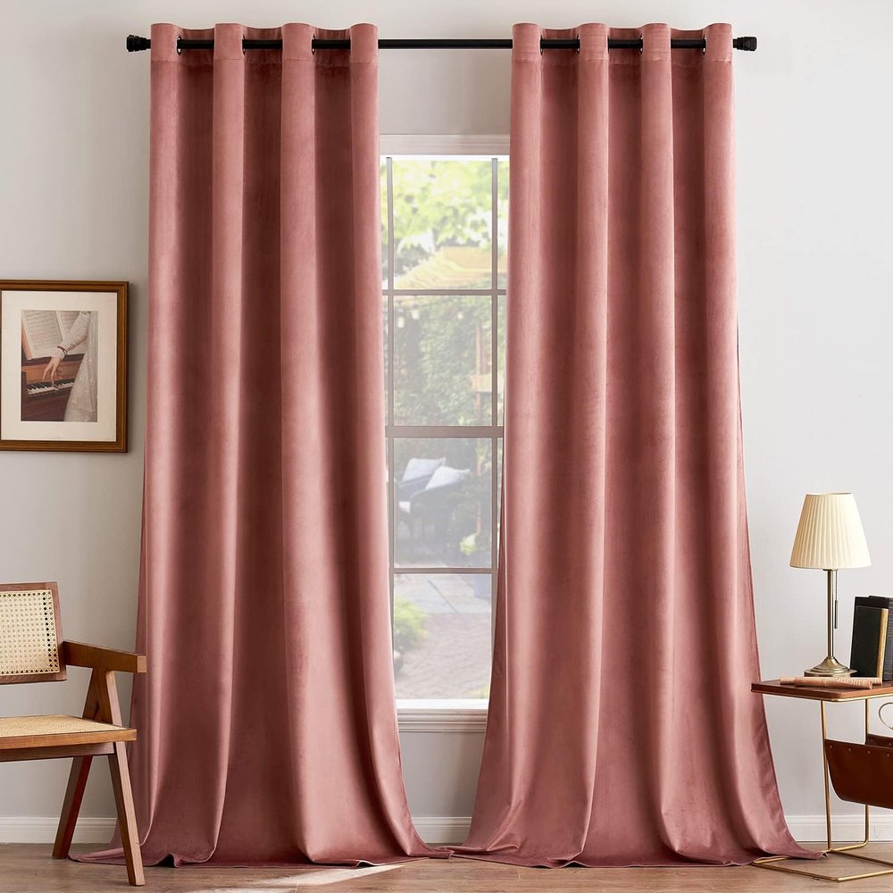 ANRODUO Dusty Rose Pink Velvet Curtains 92 Inches Long Blackout Thermal Insulated Soundproof Curtain Privacy Room Darkening Curtains Grommet Window Drapes for Bedroom Living Room Set of 2