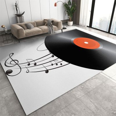 Black Music Record Area Rug, Black and White Music Symbol Melody Soft Washable Carpet, Upholstery Rug with Non-Slip Backing for Kids Boys Girls Bedroom Living Room Dining Room Study 5x6 ft
