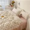 4 Piece Bedding Set, V-Intage Ruffle Lace Bedding Set Queen Size Bedroom Set Sheet Printed Duvet Cover Bed Sheets and Pillowcases Princess Bed Linen(Flower,King) view 1