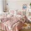 4 Piece Bedding Set, V-Intage Ruffle Lace Bedding Set Queen Size Bedroom Set Sheet Printed Duvet Cover Bed Sheets and Pillowcases Princess Bed Linen(Flower,King) view 4