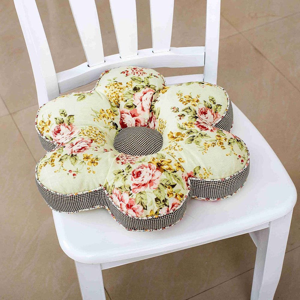 AnLinBao Flower Shaped Chair Pad Kitchen Seat Cushions Farmhouse Floral Print Chair Seat Cushion Pad Soft Cotton Cushion Pillow (1220 Green, 16"x16")
