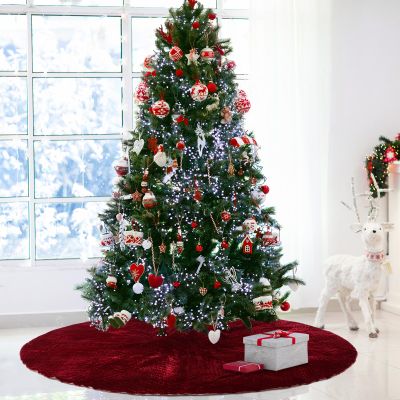 Vertintong 84 Inch Large Christmas Tree Skirt Deluxe Red Velvet Christmas Tree Skirt with Quilted Cuff for 12ft Xmas Home Winter Holiday Party Decorations (Burgundy)