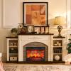 Electric Fireplace with Mantel, Fireplace TV Stand for TVs Up to 80 Inch, 72" White Entertainment Center with Storage for Bedroom,23'' Red Brick Fireplace Insert Heater with LED Flame for Living Room view 4