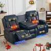 IPKIG Power Loveseat Recliner Sofa, Flip Middle Backrest Design Home Theater Seating, PU Leather Reclining Sofa with 4 Colors LED Lights, AC Outlets, USB-A/C Ports and Cup Holders(Blue, 3-Seater) view 1