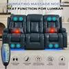 IPKIG Power Loveseat Recliner Sofa, Flip Middle Backrest Design Home Theater Seating, PU Leather Reclining Sofa with 4 Colors LED Lights, AC Outlets, USB-A/C Ports and Cup Holders(Blue, 3-Seater) view 4