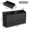 6 Drawers Dresser, Dresser for Bedroom with Power Outlet, Modern Chest of Drawers with LED Light, Storage Dressers with Open Storage Cubby, Dressers Organizer for Closet, Entryway, Living Room, Black view 2
