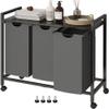 Homedawn Laundry Hamper, Laundry Basket, Laundry Sorter with 2 Pull-Out and Removable Bags, Shelf, Laundry Room Storage with Table, for Bathroom, Bedroom, 3 x 10.5 Gal (40L), Grey view 1