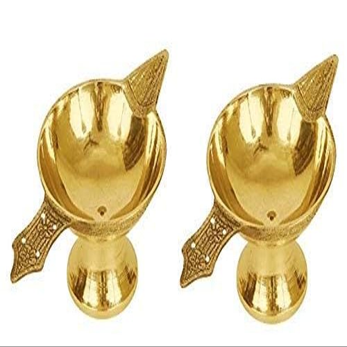 Brass Diya for Puja, Pooja Aarti, Arti Deepak Deepam Oil Lamp, Home Temple Decor, Pack of 2