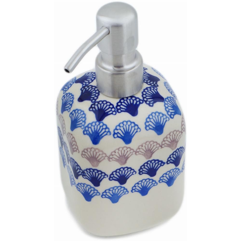 Polmedia Polish Pottery Soap Dispenser - Beautiful Bevy Pattern Handmade in Boleslawiec Poland + Certificate of Authenticity
