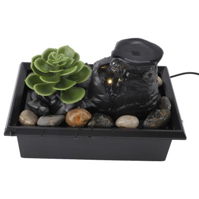 Tabletop Water Fountain, USB Powered Indoor Fountain, Waterfall Fountain with LED Yellow Lights and Rocks, for Home Office Decoration, Compact and Portable