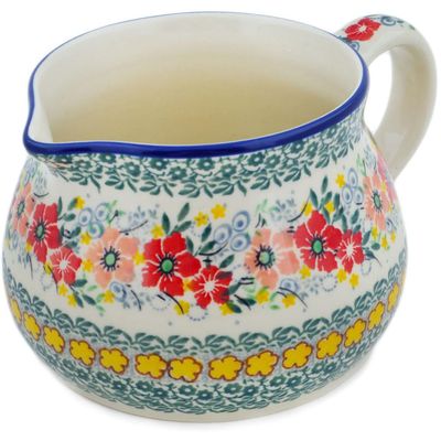 Polmedia Polish Pottery Pitcher UNIKAT - Summer Joy Pattern Handmade in Boleslawiec Poland by Ceramika Artystyczna + Certificate of Authenticity