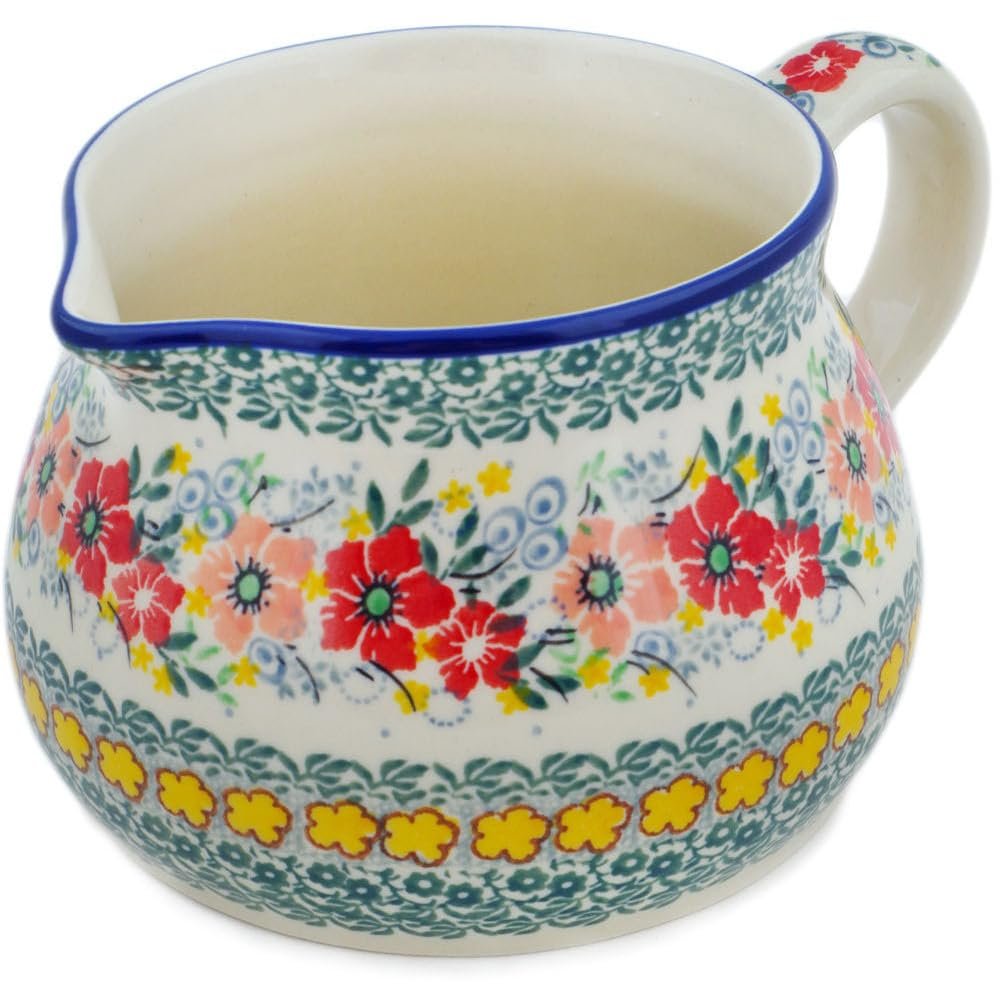 Polmedia Polish Pottery Pitcher UNIKAT - Summer Joy Pattern Handmade in Boleslawiec Poland by Ceramika Artystyczna + Certificate of Authenticity