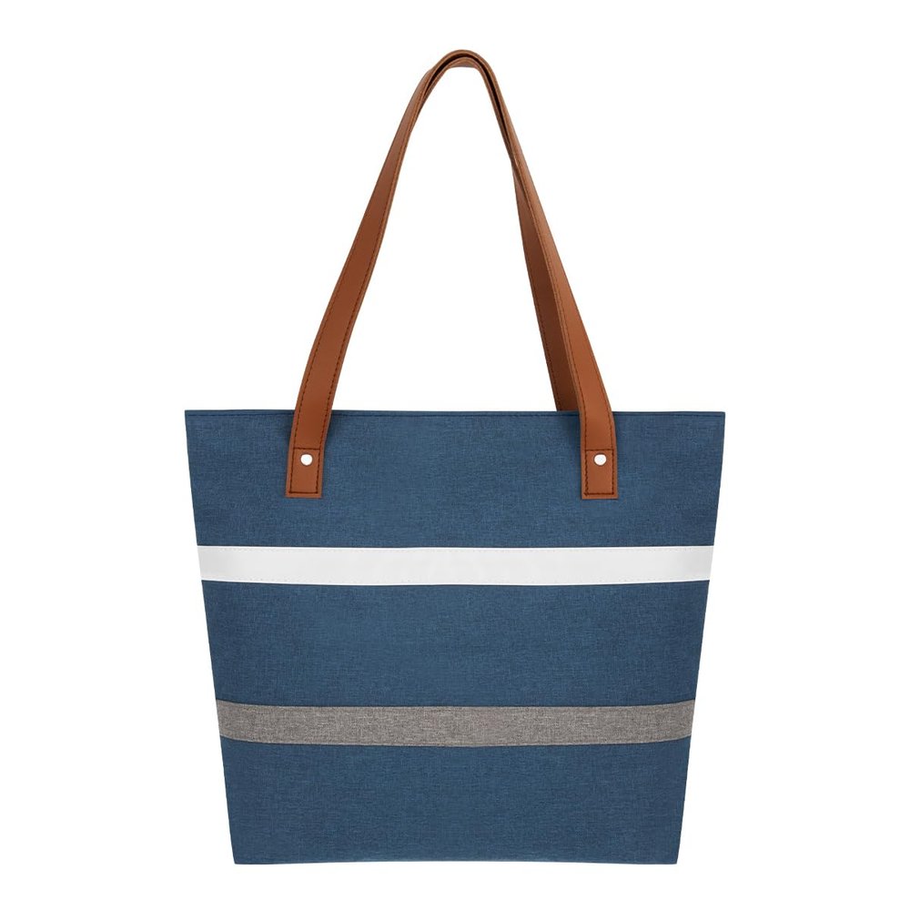 Muka Reusable Tote Bag with Zipper, Insulated Cooler Blue Shopping Bag for Food Delivery, Grocery, Picnic, Beach