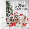 ABONAN Merry Christmas Shower Curtain Funny Dog Cute Pet Red Santa Hat Snowflake Winter Snow Christmas Tree Fabric Bathroom Decor Set with Hooks(47" WX70 H) view 1