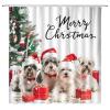 ABONAN Merry Christmas Shower Curtain Funny Dog Cute Pet Red Santa Hat Snowflake Winter Snow Christmas Tree Fabric Bathroom Decor Set with Hooks(47" WX70 H) view 2