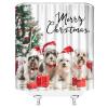 ABONAN Merry Christmas Shower Curtain Funny Dog Cute Pet Red Santa Hat Snowflake Winter Snow Christmas Tree Fabric Bathroom Decor Set with Hooks(47" WX70 H) view 3