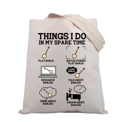 BDPWSS Banjo Lover Tote Bag Things I Do In My Spare Time Banjo Player Gift Musician Lover Travel Pouch Bluegrass Music Gift (banjo time TG)