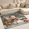 ALAZA Merry Christmas Deer Snowman Tree Landscape Area Rug Rugs for Living Room Bedroom 4' x 5'3" view 1