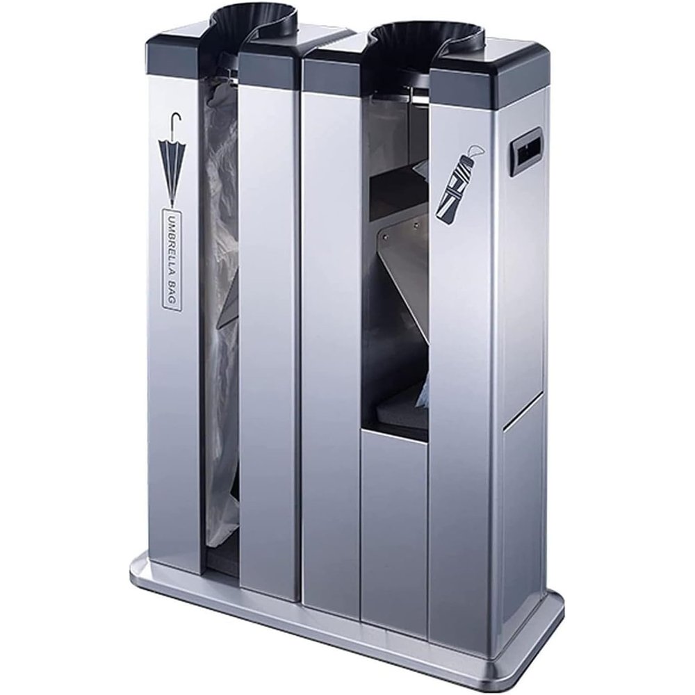 Umbrella Holder for Entryway, Automatic Wet Umbrella Wrapper, Umbrella Automatic Packing Machine, with 100 Short and Long Umbrella Bags,Silver