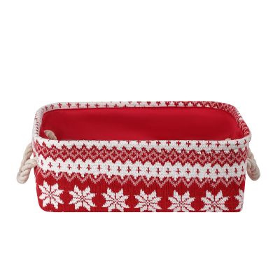 INough Red Christmas Gift Basket, Collapsible Empty Holiday Storage Bin with Handles, Fabric Storage Organizer for Kids, Baby Items, Presents and Festive Home Decorations