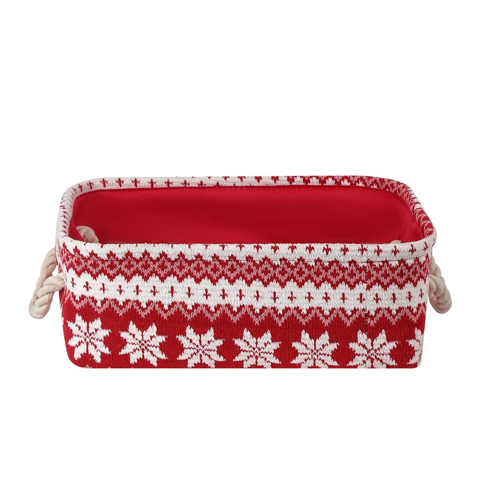 INough Red Christmas Gift Basket, Collapsible Empty Holiday Storage Bin with Handles, Fabric Storage Organizer for Kids, Baby Items, Presents and Festive Home Decorations