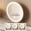 LPP-AWH Luxury Vanity Desk - Bedroom Makeup Vanity with Acrylic Table Legs & 2 Drawers and LED Lights Mirror, Solid Wood Dressing Table Include Makeup Chair and Leather (Brown,47'') view 3