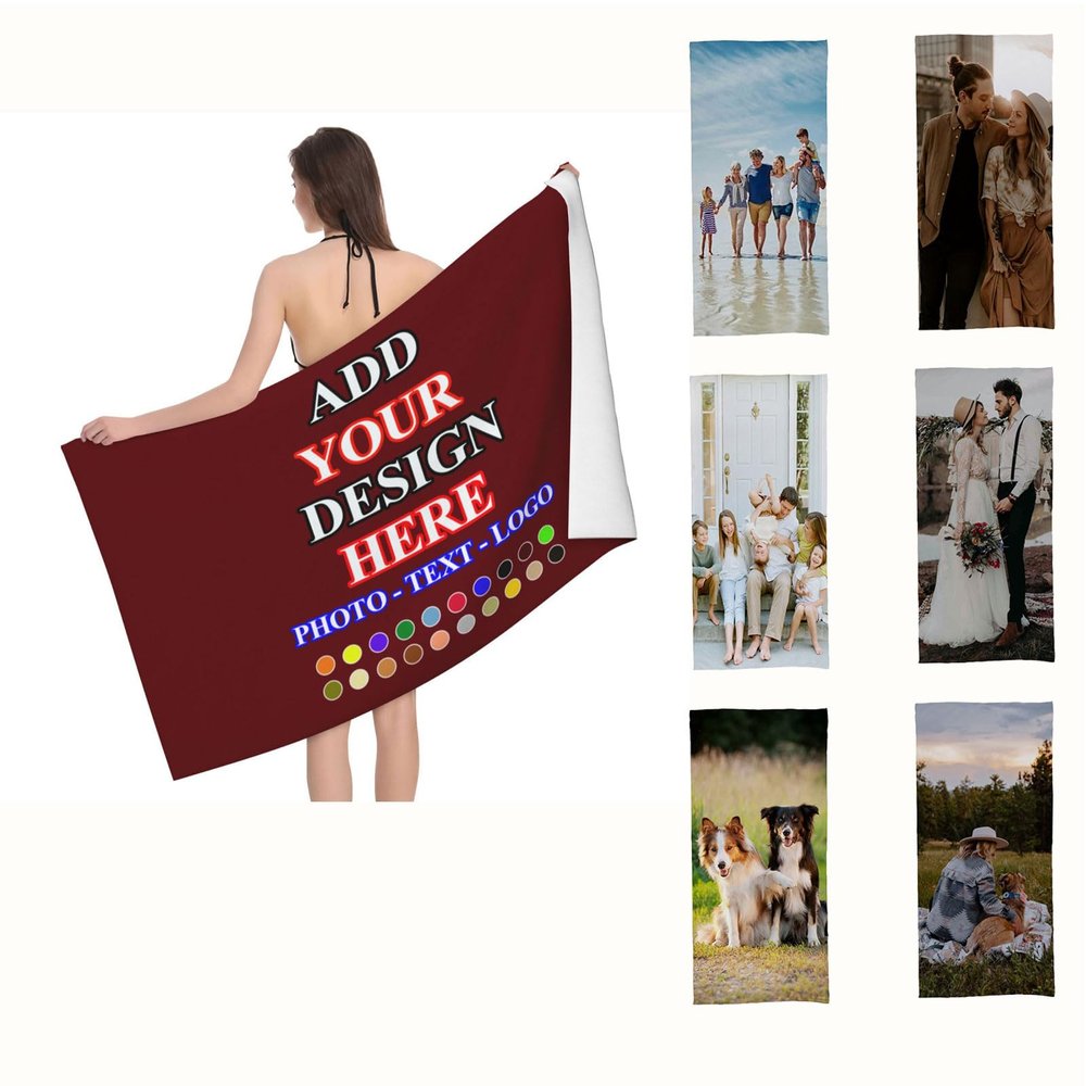 AJIOCIEU Personalized Beach Towels for Adults, Custom Beach Towel Design You Own Photo Text Logo Lightweight Microfiber Bath Towels, for Travel Beach Pool Bath, 31.5" x 63"
