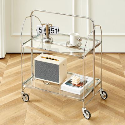 EHVYBDX Glass Rolling Trolley Storage Mobile Dining Cart 2-Tier Storage Organiser,Bathroom Storage Shelves Unit with Wheels,Sofa Side Table Multifunctional Serving Trolley