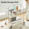 EHVYBDX Glass Rolling Trolley Storage Mobile Dining Cart 2-Tier Storage Organiser,Bathroom Storage Shelves Unit with Wheels,Sofa Side Table Multifunctional Serving Trolley view 4
