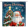 ABONAN Merry Christmas Shower Curtain Funny Cute Retro Santa Claus Christmas Tree Snowflake Winter Holiday Fabric Bathroom Decor Set with Hooks(78" Wx70 H) view 2