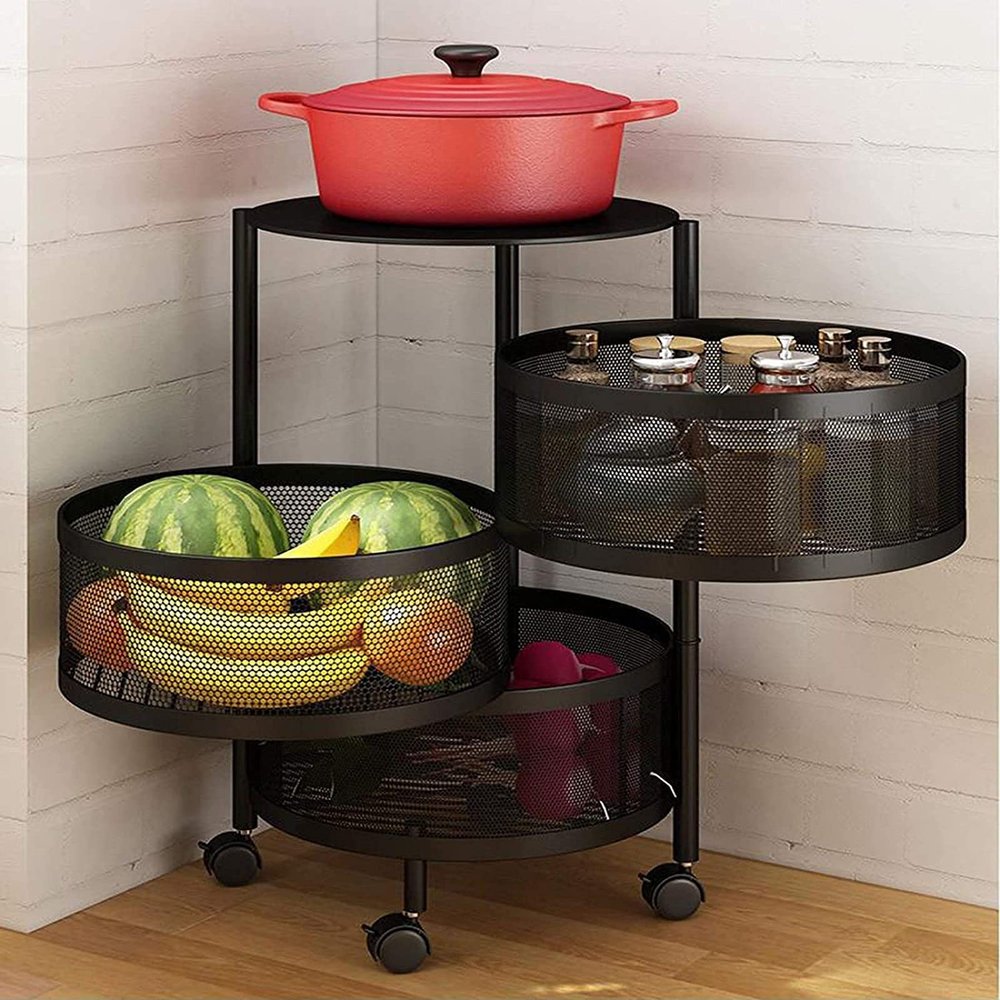 EHVYBDX Rotatable Kitchen Trolleys with Wheels,Floor-Standing Multi-Layer Kitchen Storage Rack Serving Trolleys,Kitchen Fruit Vegetable Racks,5Layers