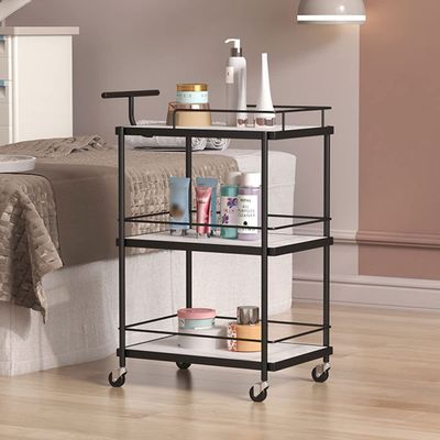 EHVYBDX 3 Tier Serving Trolley Cart/Cart/Drinks Trolley/Beauty Trolley,Metal Rolling Cart for Home Built-in Handle,Kitchen Utility Storage Trolley