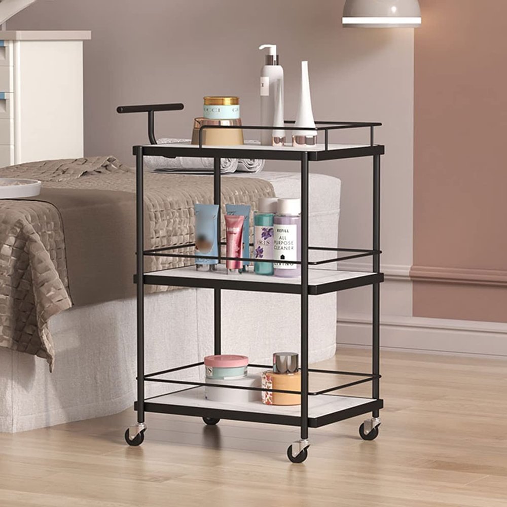 EHVYBDX 3 Tier Serving Trolley Cart/Cart/Drinks Trolley/Beauty Trolley,Metal Rolling Cart for Home Built-in Handle,Kitchen Utility Storage Trolley