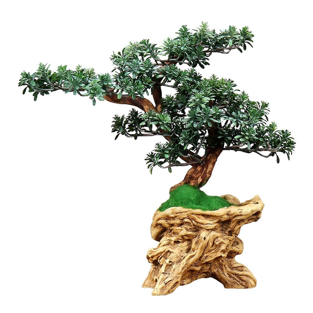 Artificial ed Plants Artificial Podocarpus Pine Simulation Green Plant Bonsai Resin Root Carving Base Zen Desktop Ornaments Home Interior Living Room Decoration Gifts, Green, 18.5" High Artificia