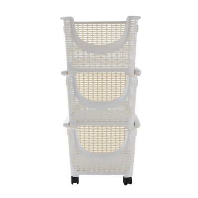 EHVYBDX Kitchen Baker's Rack 3-Tier Stackable Rolling Storage Bins, Plastic, Serving Trolley Removable Tray Rolling Kitchen Bar Cart Shelf Organizer