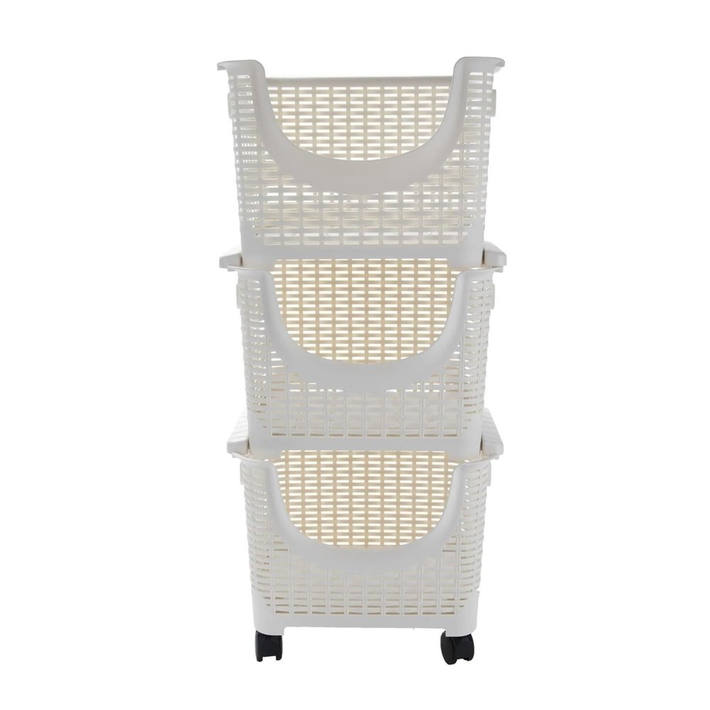 EHVYBDX Kitchen Baker's Rack 3-Tier Stackable Rolling Storage Bins, Plastic, Serving Trolley Removable Tray Rolling Kitchen Bar Cart Shelf Organizer